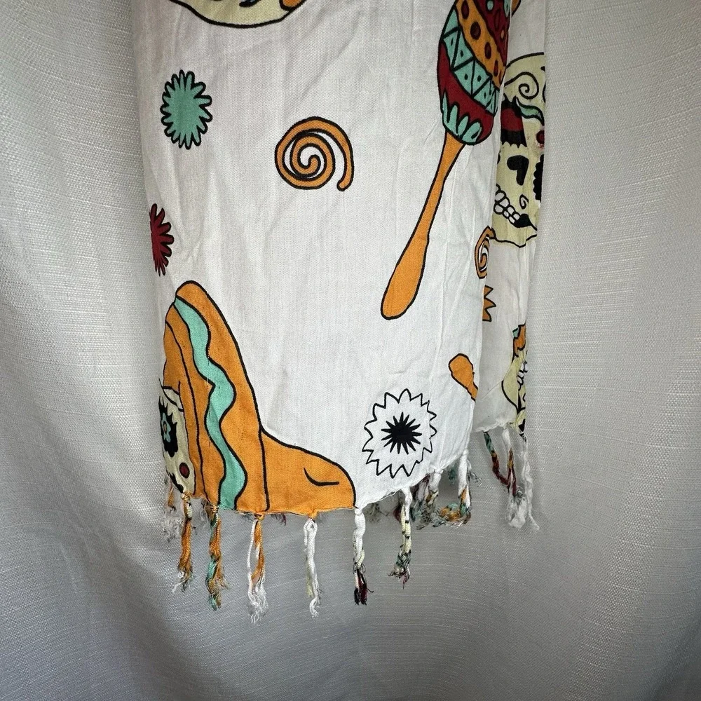 Boho Pareo Sarong Wrap – Sugar Skull Sombrero Print – Festival Beach Scarf OS‎